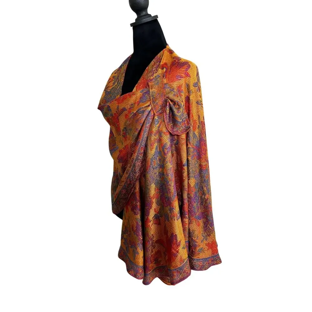 Pashmina Silk Blend Shawl Wrap Orange Paisley Scarf Lightweight Boho Elegant